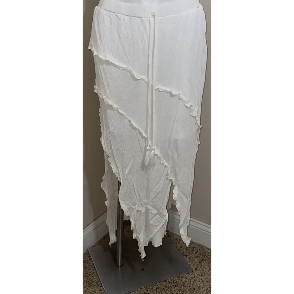 Boho White Maxi Skirt Ruffle Asymmetrical Fairy Cottagecore Flowy Whimsical